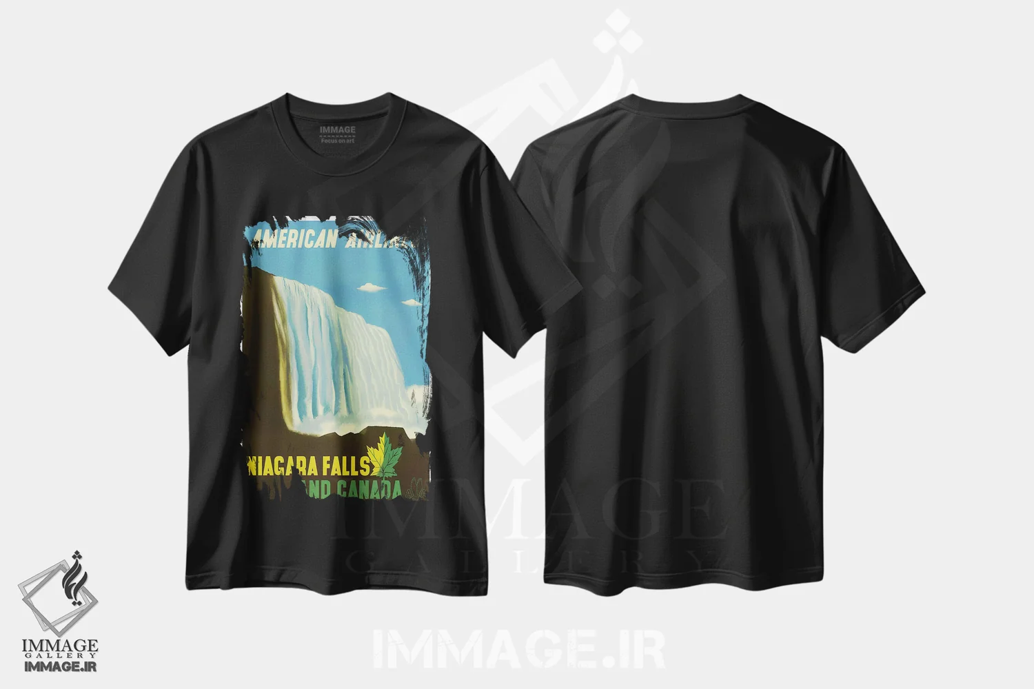 تیشرت مشکی طرح دار آبشار نیاگارا و کانادا، تایپوگرافی اثر هنرمند ناشناس | immage.ir