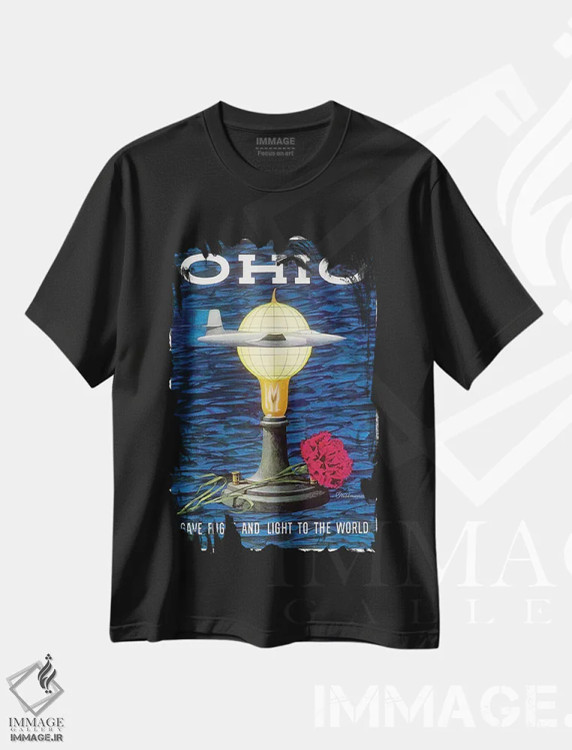 تیشرت مشکی طرح دار اوهایو: هدیه دهندهٔ پرواز و روشنایی به جهان، تایپوگرافی اثر هنرمند ناشناس | فروشگاه ایماژ
