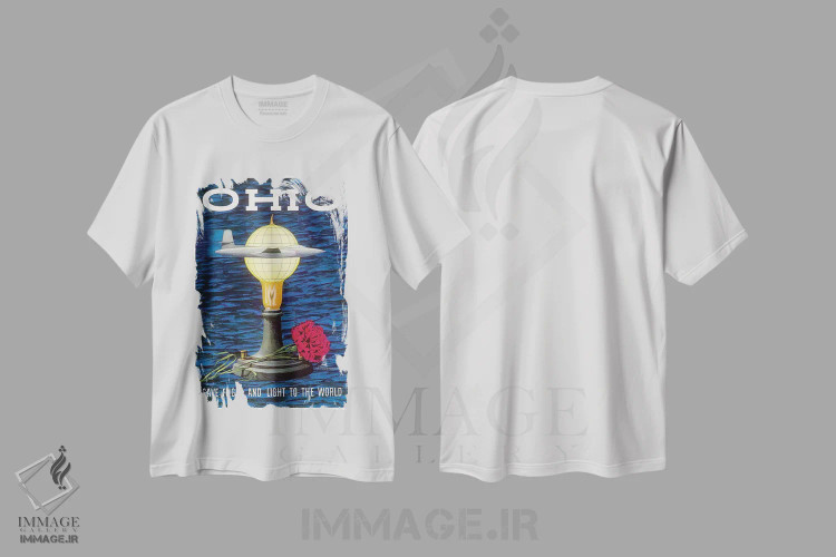 تیشرت سفید طرح دار اوهایو: هدیه دهندهٔ پرواز و روشنایی به جهان، تایپوگرافی اثر هنرمند ناشناس | immage.ir
