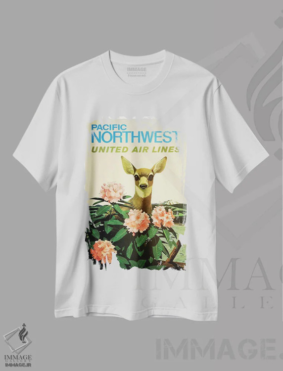 تیشرت سفید طرح دار شمال غرب آرام، خطوط هوایی یونایتد، تایپوگرافی اثر هنرمند ناشناس | فروشگاه ایماژ