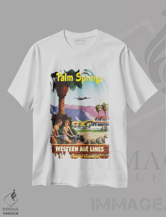 تیشرت سفید طرح دار پالم اسپرینگز، تایپوگرافی اثر هنرمند ناشناس | فروشگاه ایماژ