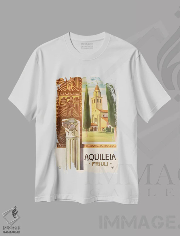 تیشرت سفید طرح دار Friuli,آکوئیلیا، فریولی، تایپوگرافی اثر هنرمند ناشناس | فروشگاه ایماژ