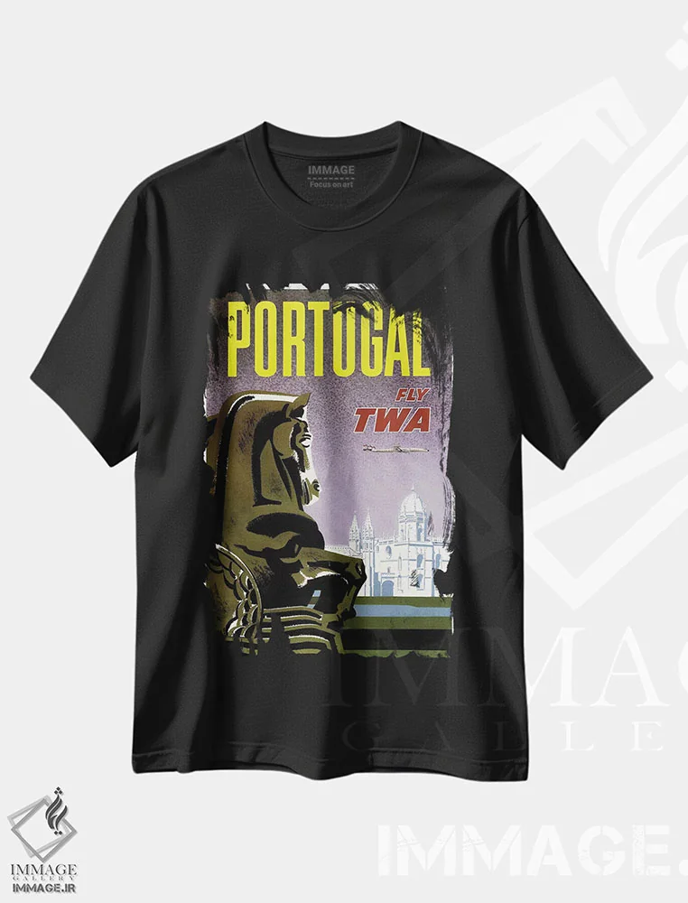 تیشرت مشکی طرح دار پرتغال، تایپوگرافی اثر هنرمند ناشناس | immage.ir