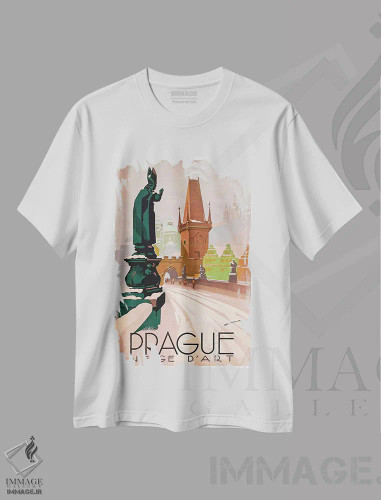 تیشرت سفید طرح دار پراگ: برف هنری، تایپوگرافی اثر هنرمند ناشناس | فروشگاه ایماژ
