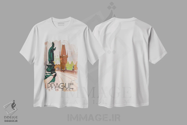تیشرت سفید طرح دار پراگ: برف هنری، تایپوگرافی اثر هنرمند ناشناس | فروشگاه ایماژ
