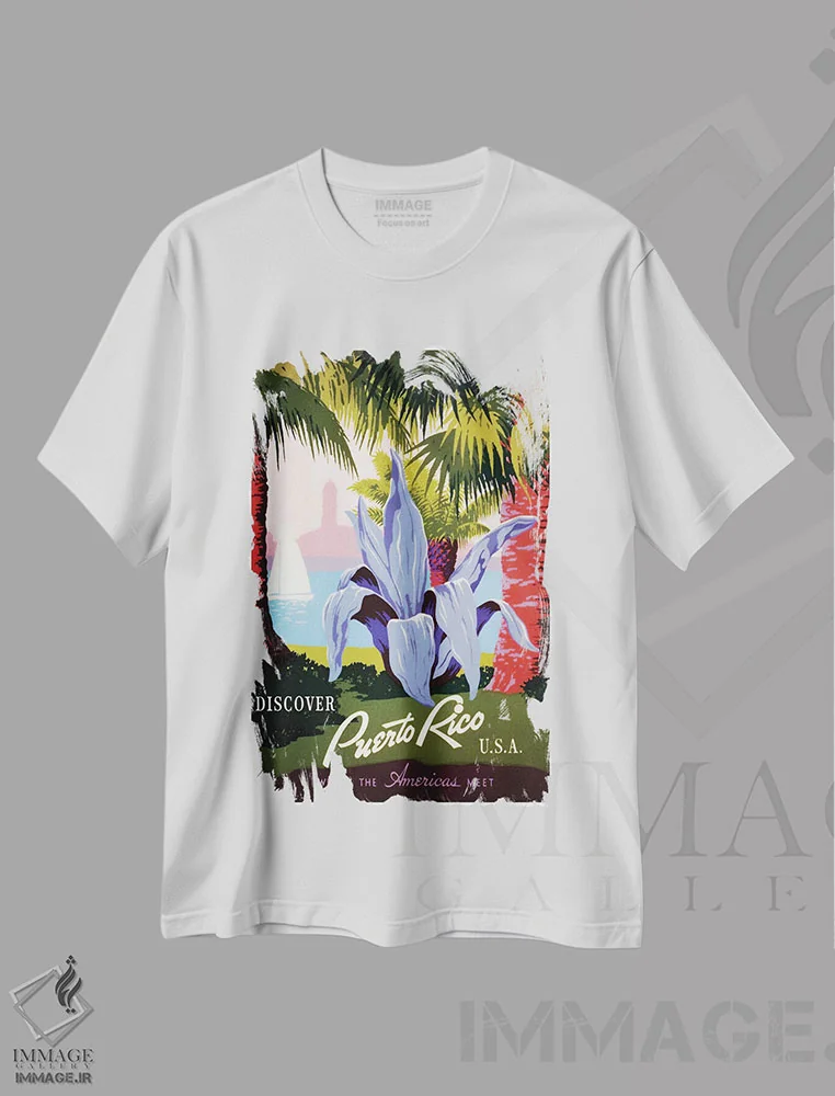 تیشرت سفید طرح دار پورتوریکو: جایی که قاره های آمریکا به هم می رسند I، تزئینی اثر هنرمند ناشناس | immage.ir