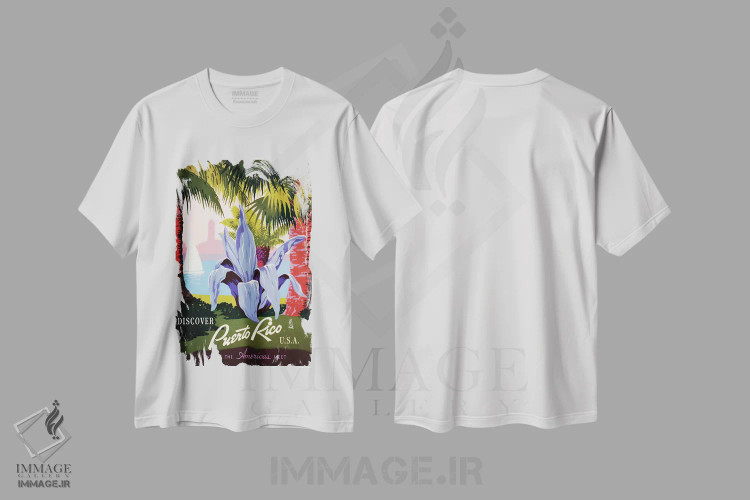 تیشرت سفید طرح دار پورتوریکو: جایی که قاره های آمریکا به هم می رسند I، تزئینی اثر هنرمند ناشناس | immage.ir