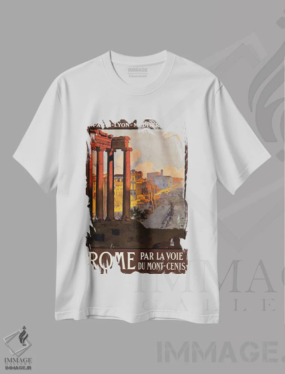 تیشرت سفید طرح دار رم از راه مون-سنیس، تایپوگرافی اثر هنرمند ناشناس | فروشگاه ایماژ