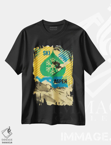 تیشرت مشکی طرح دار اسکی در اسپن، تایپوگرافی اثر هنرمند ناشناس | فروشگاه ایماژ