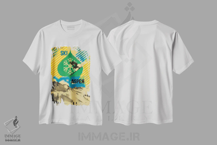 تیشرت سفید طرح دار اسکی در اسپن، تایپوگرافی اثر هنرمند ناشناس | immage.ir