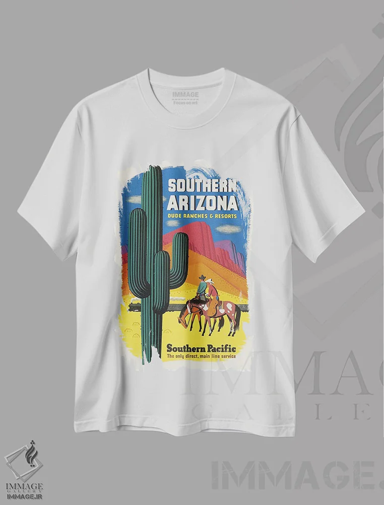 تیشرت سفید طرح دار جنوب آریزونا: مزرعه های سنتی و اقامتگاه ها، تایپوگرافی اثر هنرمند ناشناس | فروشگاه ایماژ