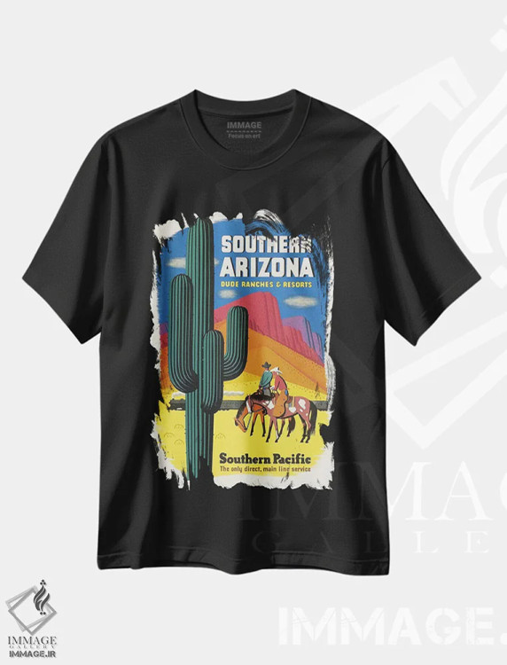 تیشرت مشکی طرح دار جنوب آریزونا: مزرعه های سنتی و اقامتگاه ها، تایپوگرافی اثر هنرمند ناشناس | immage.ir