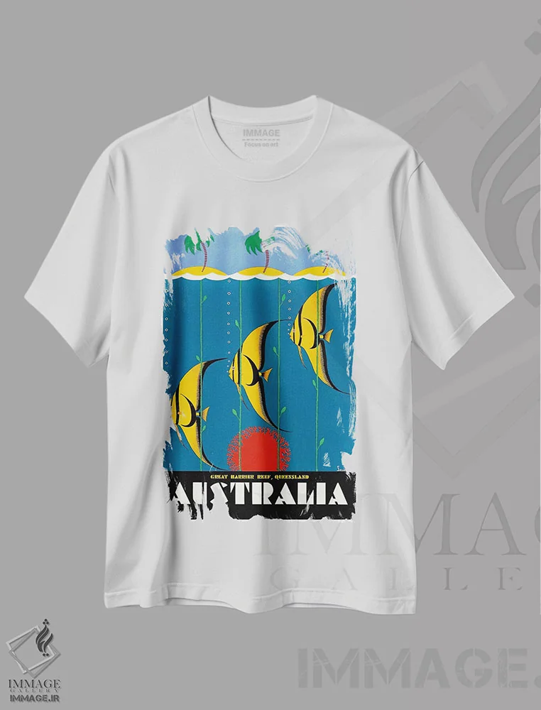 تیشرت سفید طرح دار استرالیا دو، تایپوگرافی اثر هنرمند ناشناس | فروشگاه ایماژ