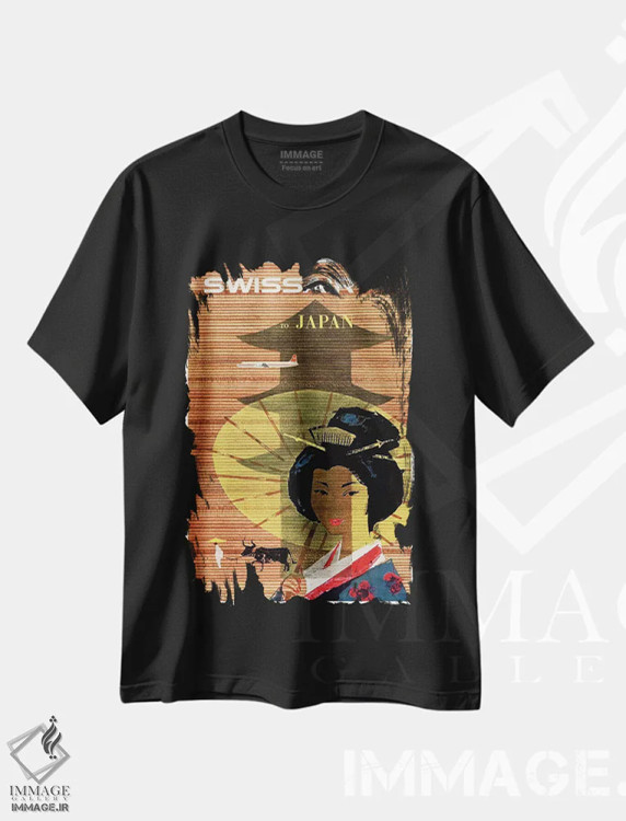 تیشرت مشکی طرح دار سوئیس ایر به ژاپن، تایپوگرافی اثر هنرمند ناشناس | immage.ir