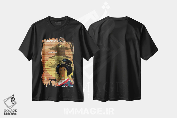 تیشرت مشکی طرح دار سوئیس ایر به ژاپن، تایپوگرافی اثر هنرمند ناشناس | immage.ir