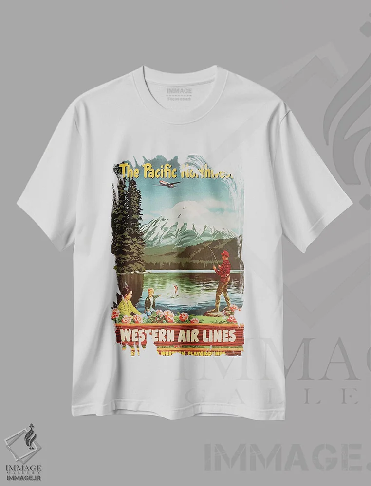 تیشرت سفید طرح دار شمال غربی اقیانوس آرام، تایپوگرافی اثر هنرمند ناشناس | فروشگاه ایماژ