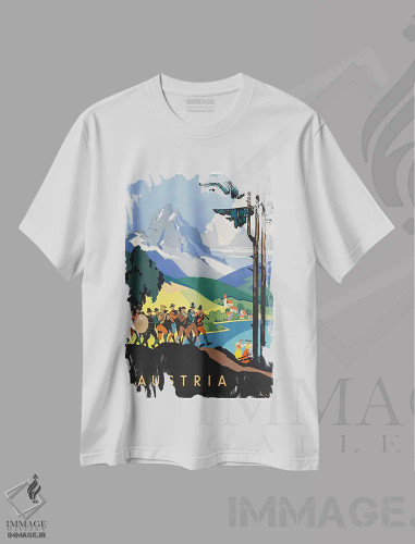 تیشرت سفید طرح دار اتریش: موسیقی، تایپوگرافی اثر هنرمند ناشناس | فروشگاه ایماژ