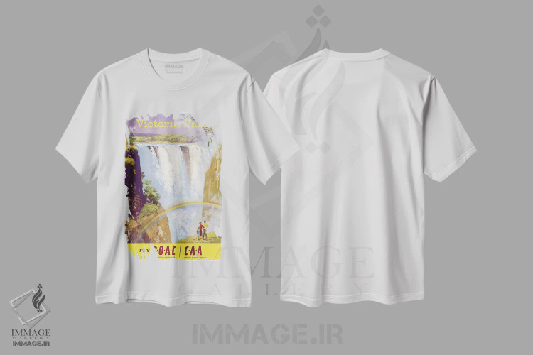 تیشرت سفید طرح دار آبشار ویکتوریا، تایپوگرافی اثر هنرمند ناشناس | فروشگاه ایماژ
