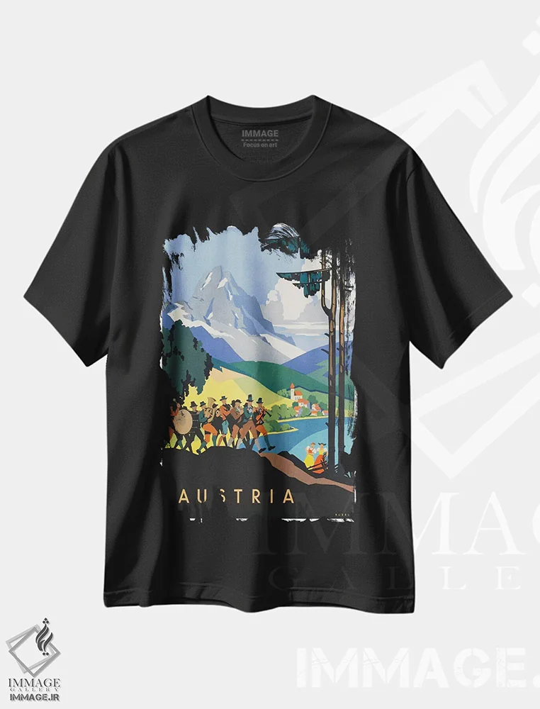 تیشرت مشکی طرح دار اتریش: موسیقی، تایپوگرافی اثر هنرمند ناشناس | immage.ir