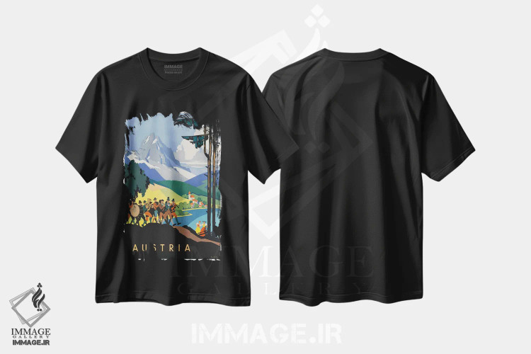 تیشرت مشکی طرح دار اتریش: موسیقی، تایپوگرافی اثر هنرمند ناشناس | immage.ir