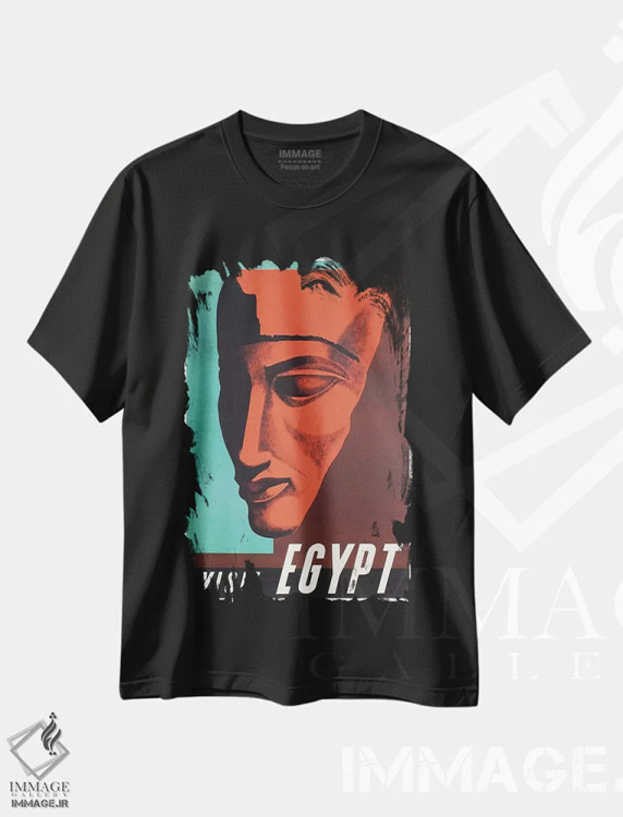 تیشرت مشکی طرح دار بازدید از مصر، تایپوگرافی اثر هنرمند ناشناس | فروشگاه ایماژ