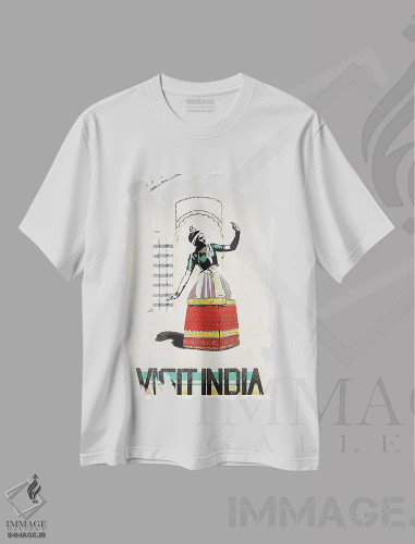 تیشرت سفید طرح دار بازدید از هند: رقص، دکور آسیایی اثر هنرمند ناشناس | فروشگاه ایماژ