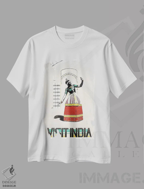 تیشرت سفید طرح دار بازدید از هند: رقص، دکور آسیایی اثر هنرمند ناشناس | فروشگاه ایماژ