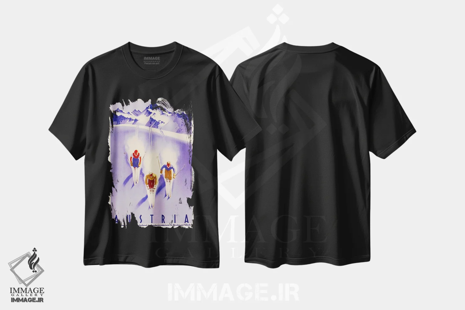 تیشرت مشکی طرح دار اتریش: اسکی، تایپوگرافی اثر هنرمند ناشناس | فروشگاه ایماژ