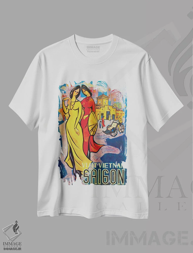تیشرت سفید طرح دار بازدید از ویتنام: سایگون، تایپوگرافی اثر هنرمند ناشناس | immage.ir