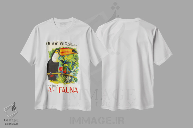 تیشرت سفید طرح دار پرندگان، تایپوگرافی اثر هنرمند ناشناس | فروشگاه ایماژ