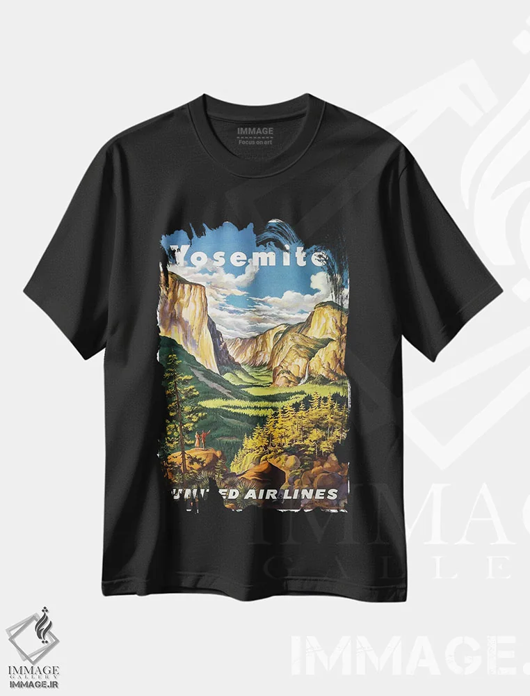 تیشرت مشکی طرح دار پارک ملی یوسیمیتی، تایپوگرافی اثر هنرمند ناشناس | فروشگاه ایماژ