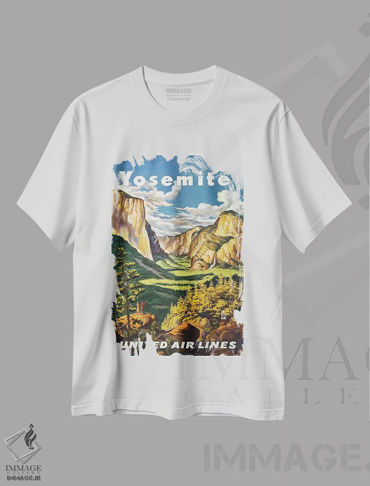 تیشرت سفید طرح دار پارک ملی یوسیمیتی، تایپوگرافی اثر هنرمند ناشناس | immage.ir