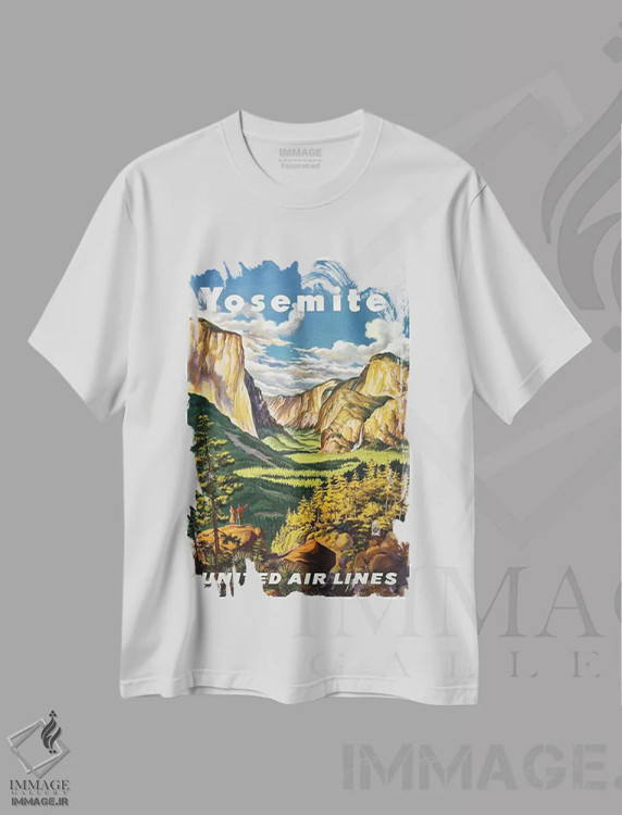 تیشرت سفید طرح دار پارک ملی یوسیمیتی، تایپوگرافی اثر هنرمند ناشناس | immage.ir
