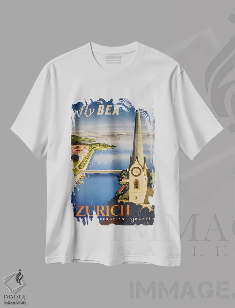 تیشرت سفید طرح دار زوریخ، تایپوگرافی اثر هنرمند ناشناس | immage.ir