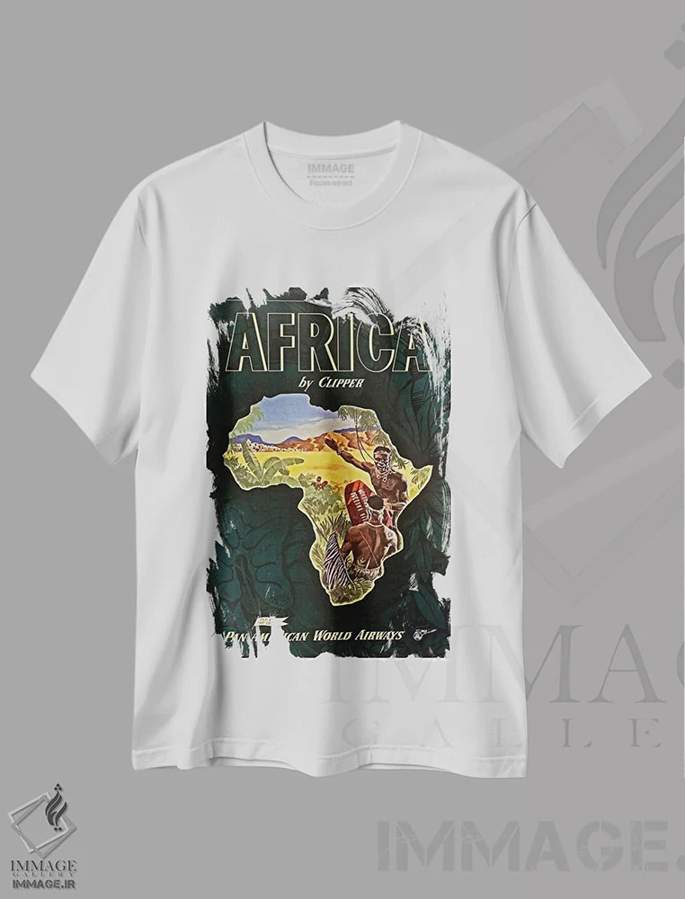 تیشرت سفید طرح دار آفریقا، تایپوگرافی اثر هنرمند ناشناس | فروشگاه ایماژ