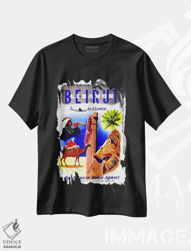 تیشرت مشکی طرح دار Lebanon,بیروت، لبنان، تایپوگرافی اثر هنرمند ناشناس | فروشگاه ایماژ