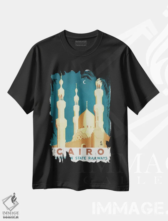 تیشرت مشکی طرح دار قاهره، تزئینی اثر هنرمند ناشناس | فروشگاه ایماژ