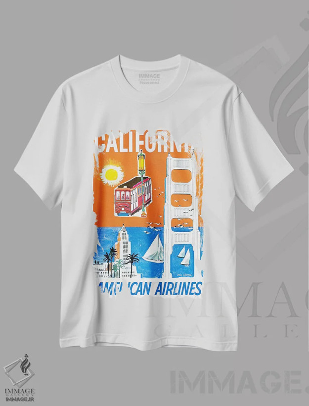 تیشرت سفید طرح دار کالیفرنیا، تایپوگرافی اثر هنرمند ناشناس | فروشگاه ایماژ