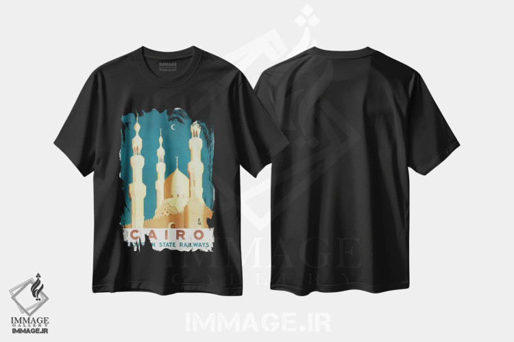 تیشرت مشکی طرح دار قاهره، تزئینی اثر هنرمند ناشناس | فروشگاه ایماژ