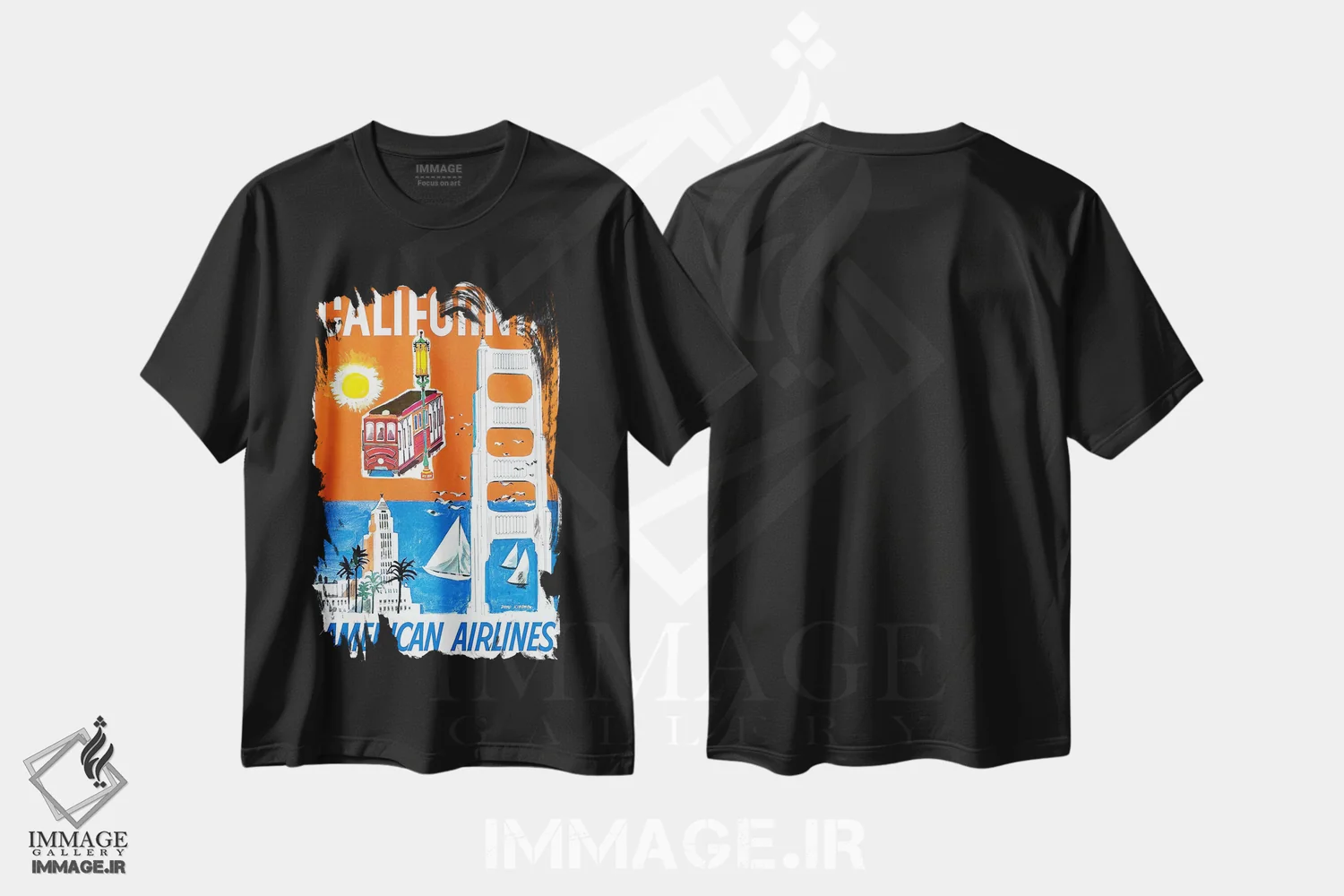 تیشرت مشکی طرح دار کالیفرنیا، تایپوگرافی اثر هنرمند ناشناس | immage.ir