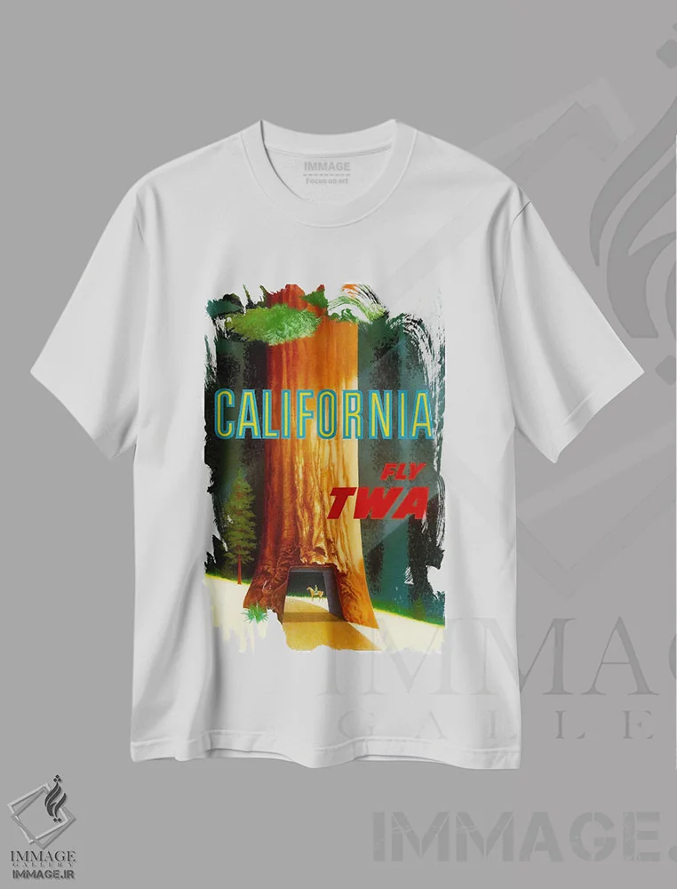 تیشرت سفید طرح دار کالیفرنیا، تایپوگرافی اثر هنرمند ناشناس | immage.ir