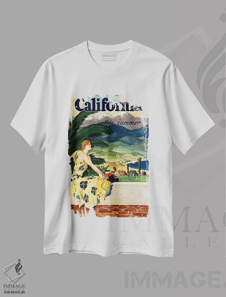 تیشرت سفید طرح دار This Summer,کالیفرنیا، همین تابستان، تایپوگرافی اثر هنرمند ناشناس | immage.ir