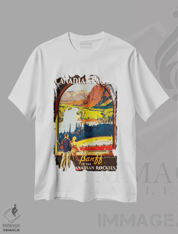 تیشرت سفید طرح دار پسیفیک کانادا: بنف در رشته کوه های راکی کانادا، تایپوگرافی اثر هنرمند ناشناس | فروشگاه ایماژ