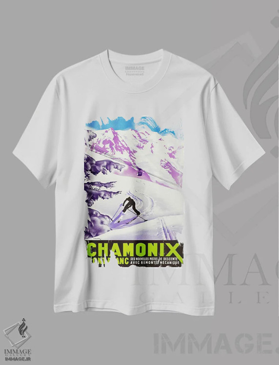 تیشرت سفید طرح دار شامونی-مون بلان دو، تایپوگرافی اثر هنرمند ناشناس | فروشگاه ایماژ
