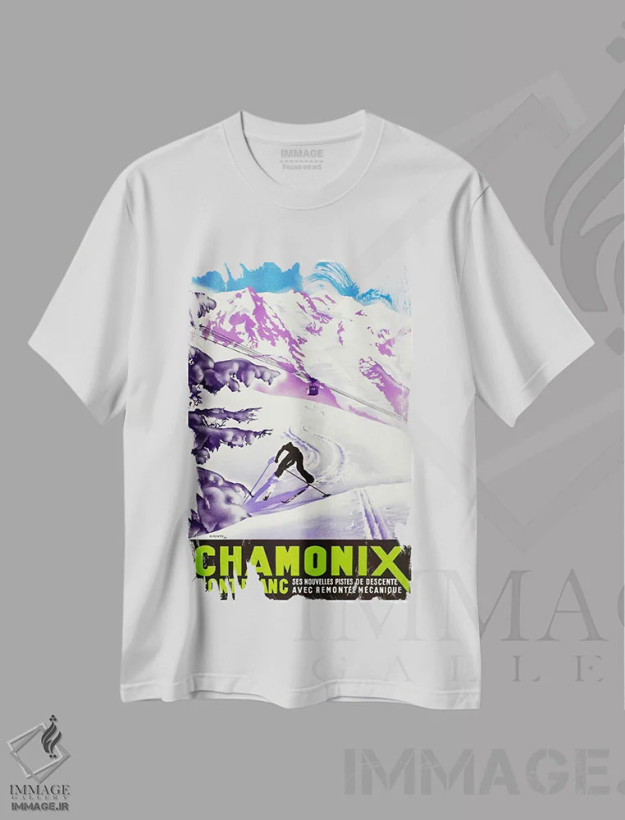تیشرت سفید طرح دار شامونی-مون بلان دو، تایپوگرافی اثر هنرمند ناشناس | فروشگاه ایماژ