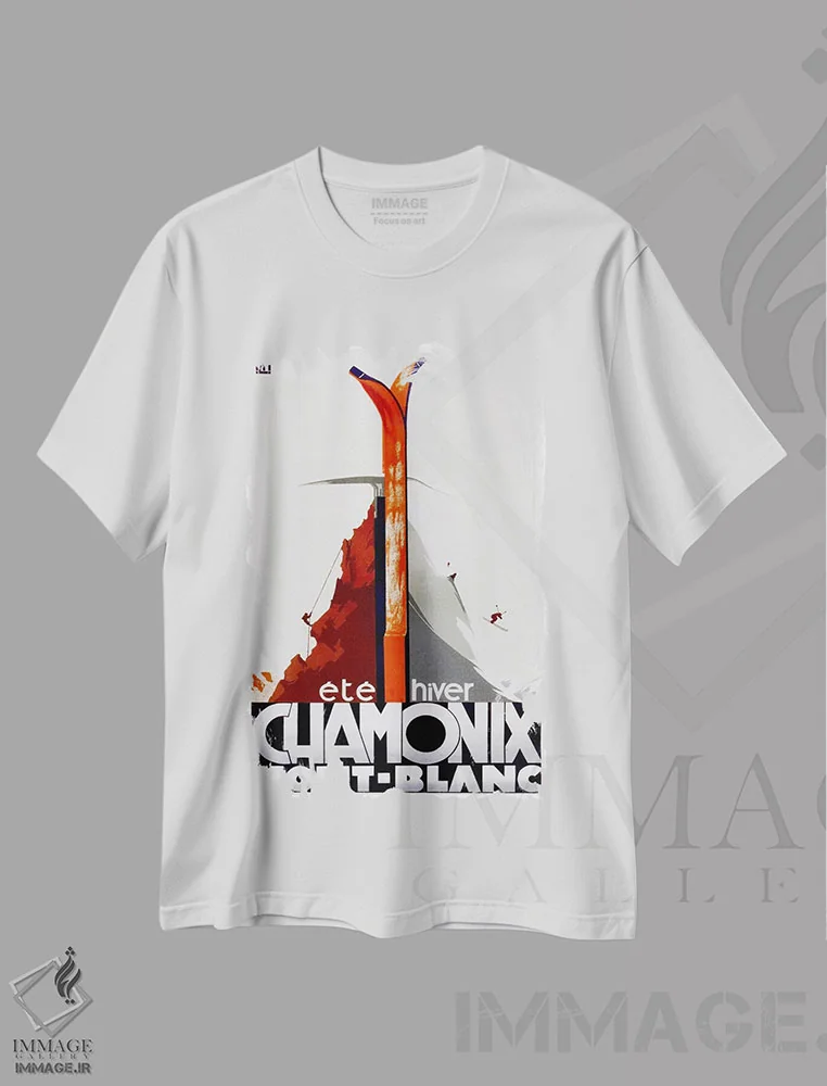 تیشرت سفید طرح دار شامونی-مون بلان یک، تایپوگرافی اثر هنرمند ناشناس | immage.ir