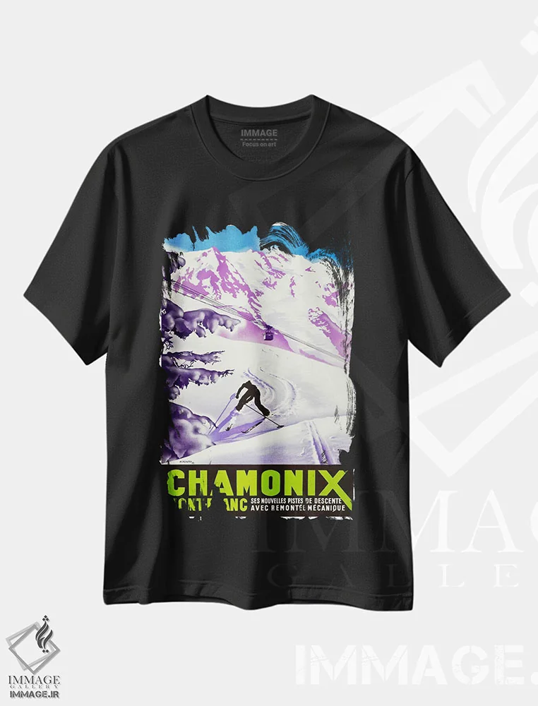 تیشرت مشکی طرح دار شامونی-مون بلان دو، تایپوگرافی اثر هنرمند ناشناس | immage.ir