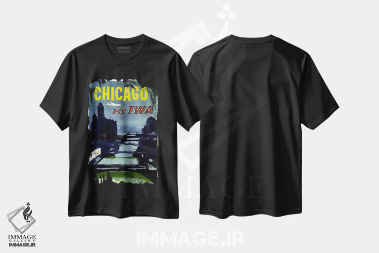 تیشرت مشکی طرح دار شیکاگو، تایپوگرافی اثر هنرمند ناشناس | فروشگاه ایماژ