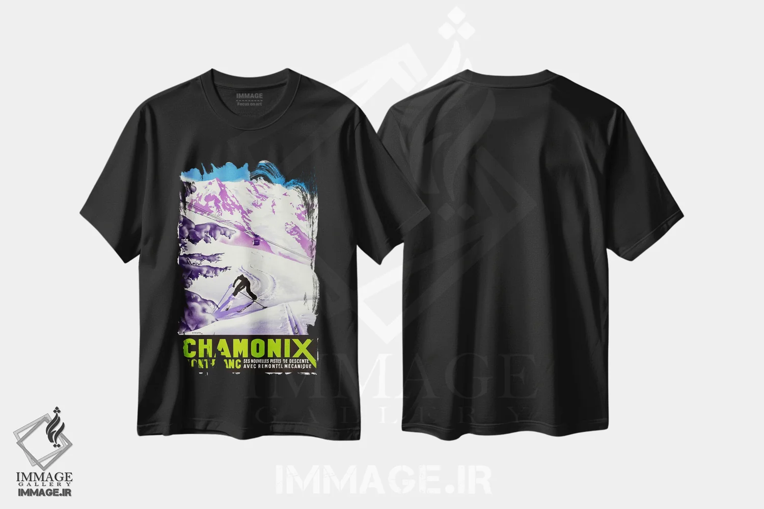 تیشرت مشکی طرح دار شامونی-مون بلان دو، تایپوگرافی اثر هنرمند ناشناس | immage.ir
