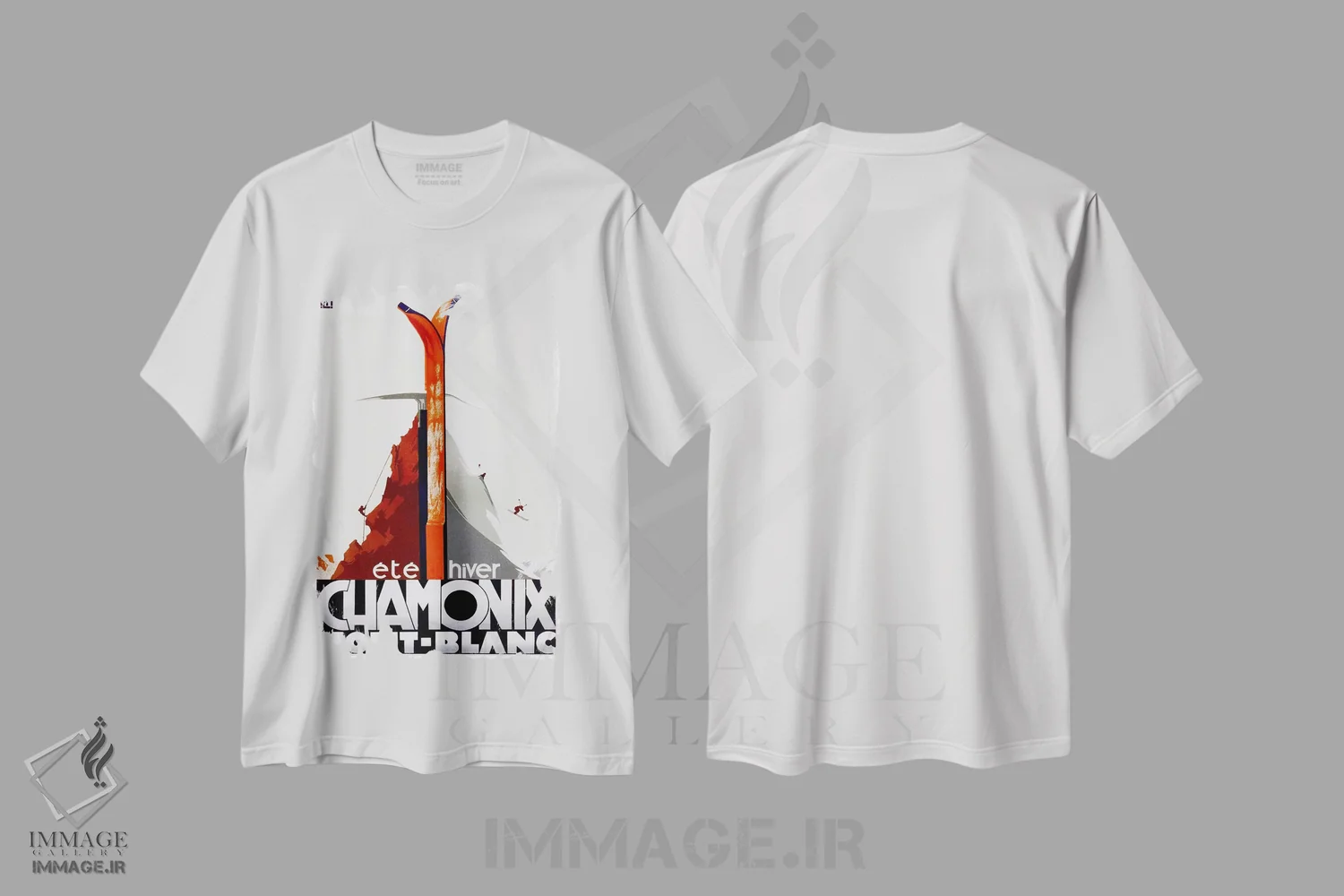 تیشرت سفید طرح دار شامونی-مون بلان یک، تایپوگرافی اثر هنرمند ناشناس | immage.ir